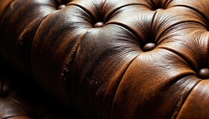 Obraz premium Close up of rich brown leather tufted upholstery with deep buttoning