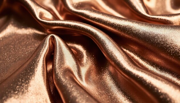 Close up of flowing rose gold metallic fabric with elegant folds and shimmer