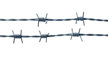  Sharp barbed wire security barrier set isolated on transparent background