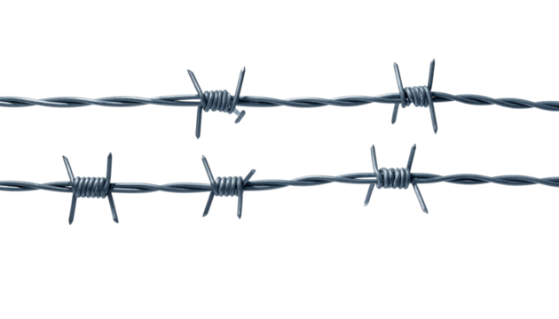 Sharp barbed wire security barrier set isolated on transparent background
