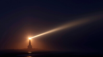 sailor. Lighthouse beam cutting through morning fog at a coastal maritime scene. travel magazines, destination branding, designed for outdoor magazines and nature guides, used by event planners.