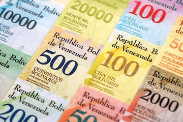 Venezuelan Bolivar currency money bills in big amount. Bunch of VED currency banknotes with...