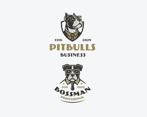 big pit bull boss wearing suit and tie logo template
