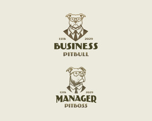 big pit bull boss wearing suit and tie logo template