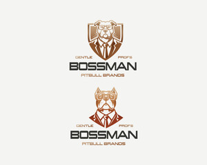 big pit bull boss wearing suit and tie logo template