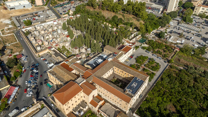 Fototapeta premium Aerial view of the Capuchin Catacombs of Palermo, Sicily, Italy. The convent is known worldwide for its vast cemetery in its basement.