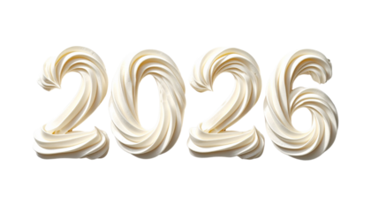 Happy New Year concept, 2026 written with whipped cream isolated on transparent background, PNG