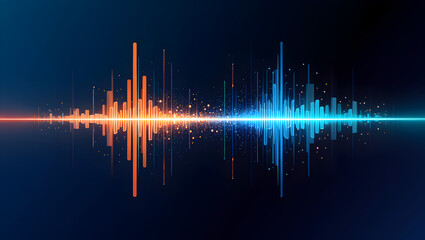 Dynamic sound waveform visualization blue and orange spectrum audio signal