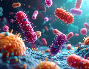 Vivid illustration of diverse, microscopic cellular organisms