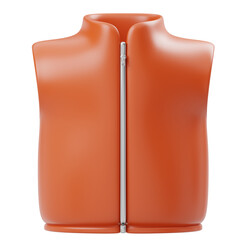 A vibrant orange winter vest with a silver zipper displayed front on a transparent background showcasing its clean design and insulated texture perfect for cold weather.