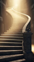 Elegant Staircase Ascending into Golden Light - Architectural Marvel.