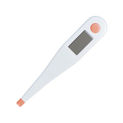 A White Digital Thermometer With A Pink Button And A Gray Screen On A Black Background Showing Temperature Measurement Device For Healthcare