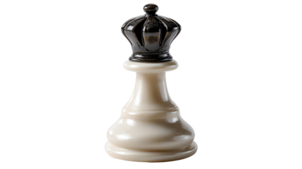 Regal Authority: A singular, elegant chess piece, the queen, stands in stark isolation.