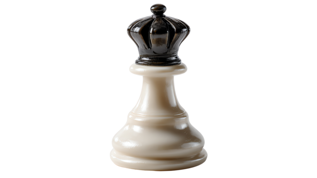 Regal Authority: A singular, elegant chess piece, the queen, stands in stark isolation.