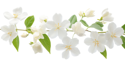 Floral Sprig with White Blooms and Green Foliage Isolated Mock Orange Plant Branch