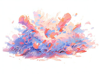 A composition with colorful pop elements scattered on a white background