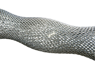 Naklejka premium Flexible metallic conduit made of a shiny woven wire mesh on a transparent background