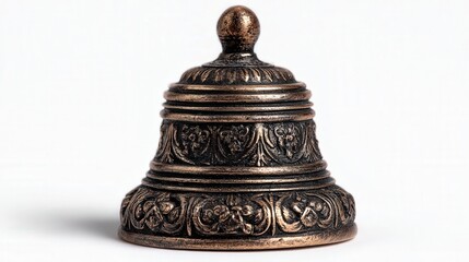 Tiny bronze bell isolated on white background