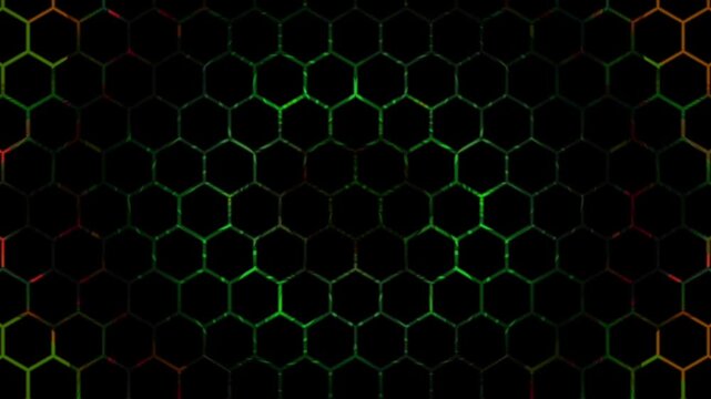 Abstract animation of a honeycomb pattern with glowing green outlines, perfect for a technology background.