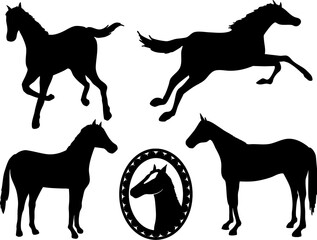 馬　モノクロシルエットイラスト