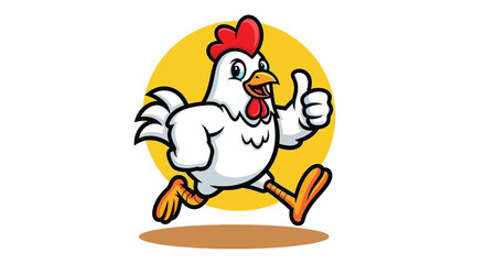 Cartoon Chicken Giving Thumbs Up While Running.