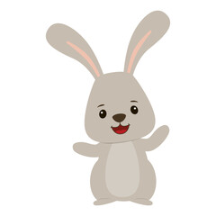 Friendly bunny character waving cheerfully in this cute vector illustration. Perfect for children s materials and playful designs, conveying joy and friendliness.