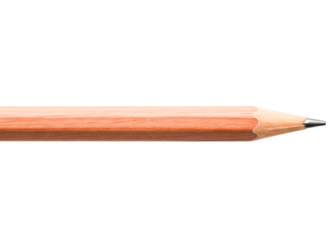 Sharpened graphite point of a natural wood drawing pencil on a transparent background