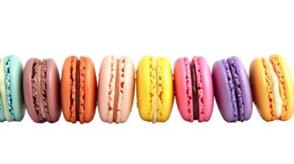 Row of Colorful Macarons Pastries Cookies Stacked French Dessert Sweet Confectionery
