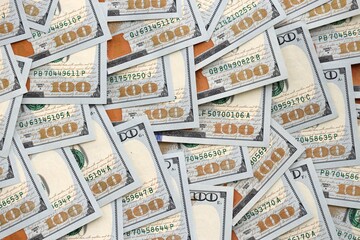 United States Dollar currency money bills. USD currency banknotes in stack with different...