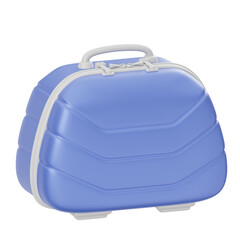 A Durable Blue Hardshell Travel Luggage with a White Trim and Grey Handle on a Transparent Background Suitable for Airport Travel and Storage