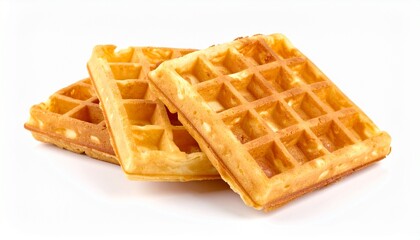 A tempting stack of three golden Belgian waffles on a black plate, adorned with crushed pistachios and vibrant red berries, isolated on a white background