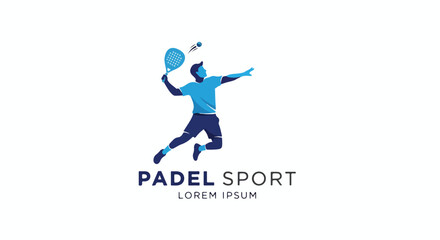 Dynamic Padel Tennis Player in Action, Striking Ball with Racket, Isolated Vector Illustration for Sports Events and Logos