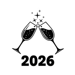 New Year 2026 Celebration Champagne Glasses Icon – Festive Party Vector Design