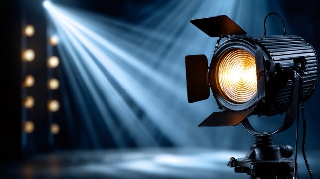 Studio spotlight light beam illuminating smoky stage