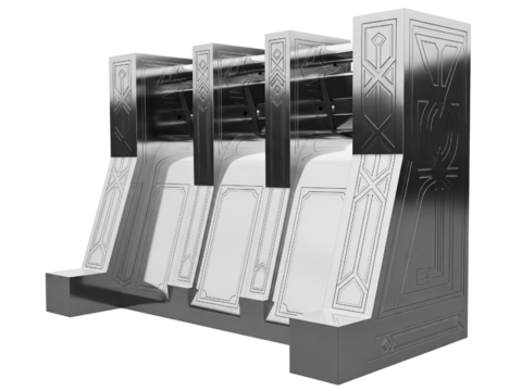 Massive futuristic dam with metal engravings on a transparent background