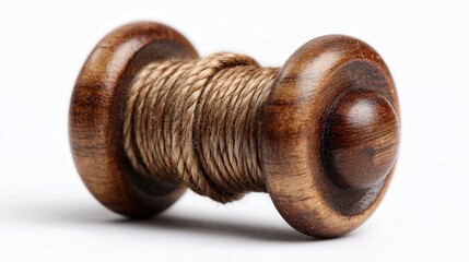 Tiny wooden spool orb isolated on white background
