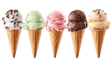 Variety of Ice Cream Cones in a Row Dessert Photography Sweet Treats Still