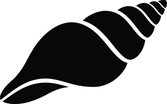 Vector Conch shell spiral seashell black and white silhouette illustration