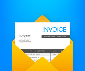 Invoice document coming out of yellow envelope