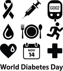 World diabetes day symbols medical awareness health care symbols related to diabetes