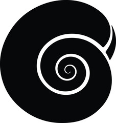 Vector nautilus shell spiral abstract pattern black and white silhouette illustration