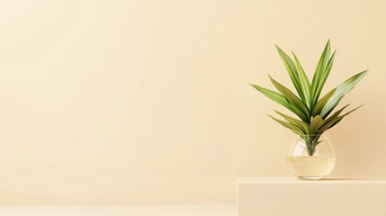 Minimalist plant in a glass vase on a beige surface
