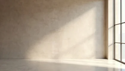 Keuken achterwand Chinese Muur Neutral interior space with concrete wall floor. Light, shadow create minimalist modern aesthetic. Design great for product displays art presentations. Empty room studio for background backdrop.  © miss irine