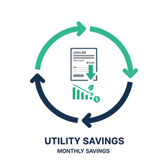 2D flat icon of reduced utility bill, monthly savings in vector