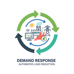 2D flat icon of grid communication, automated load reduction in vector
