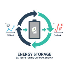 2D flat icon of a battery storing off-peak energy in vector