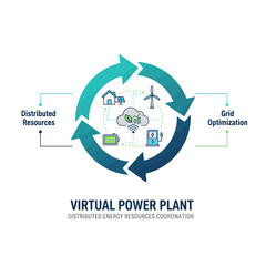 2D flat icon of distributed energy resources coordination in vector