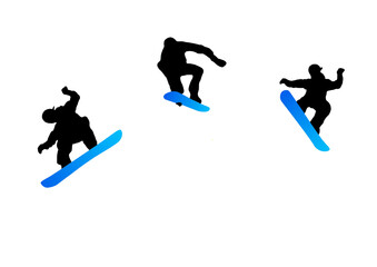 連続するスノーボーダーのシルエット