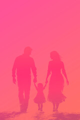 Dibujo de un padre, una madre y una niña tomados de la mano