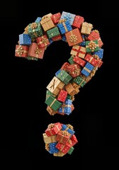 Christmas Present Alphabet festive Gift Box Letter Typeface on Black Background the question mark symbol
